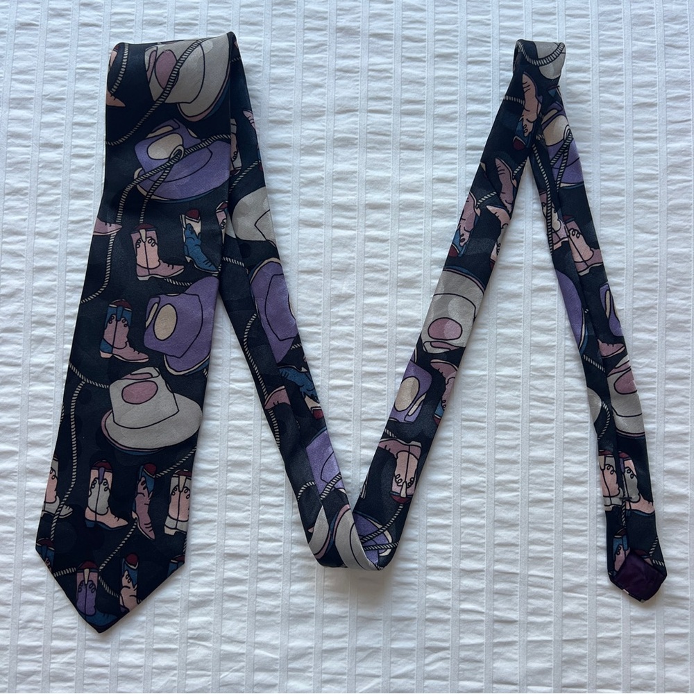 VTG Jordache Cowboy Boot and Hat Maximalist Western Necktie